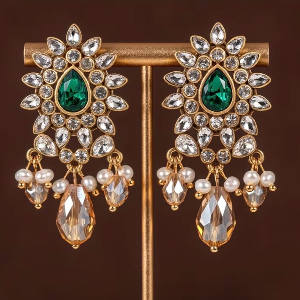 Emerald and Crystal Drop Earrings